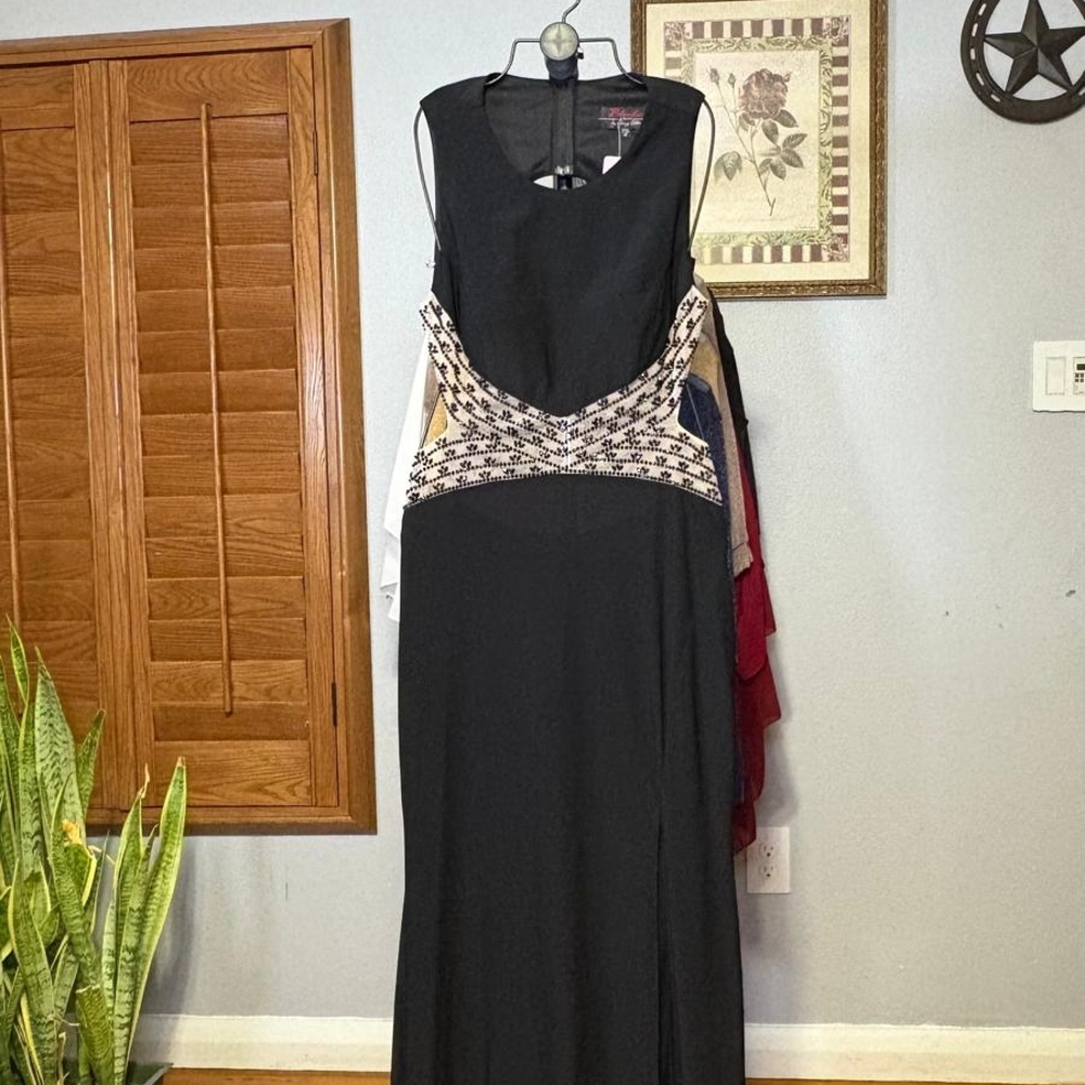 Blondie Nites Black Dress with Gold Accents